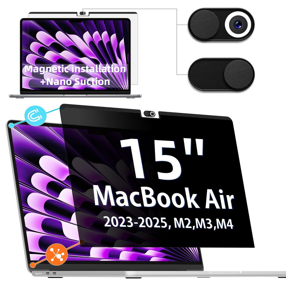 IPROKKO Magnetic MacBook Privacy Screen Protector, Compatible with MacBook Air 15Inch (2023-2025, M2 M3 M4) - A2941 A3114 A3241, Removable Matte Anti Glare Blue Light Filter for Mac Air 15.3" Laptop