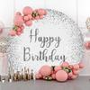 Laeacco 7.2x7.2ft Silver Birthday Round Backdrop Luxurious Silver Sequins Not Glitter Circle Backdrop Cover Grey White Happy Birthday Photo Background for Kid Adult Birthday Party Portrait Booth Props view 4