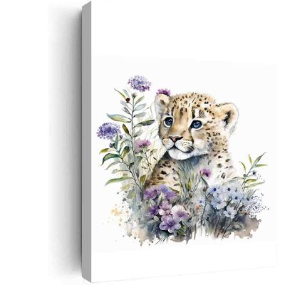 Baby Room Wall Decor,Baby Lion Watercolor Art Print,Safari Wild Animals Nursery Boy Room Decor,Nursery Art Safari Wall Decor-12"x16" canvas print with frame