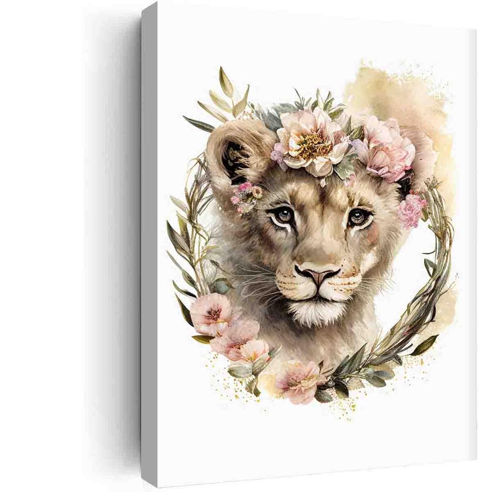 Baby Lion Cub Poster Animal Prints,Nursery Wall Art For Kids,Jungle Theme Baby Room Decor-Baby Girls & Boys Nursery Decor-Woodland Nursery Decor-Animal Nursery Decor-16"x20" canvas print with frame