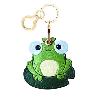 Leather Keychain Holder Case Compatible with Apple AirTag, Cute Protective Air Tag Cover with Keychain Ring, Anti-Scratch Finder GPS Tracker Case for Wallet Keys(Frog)