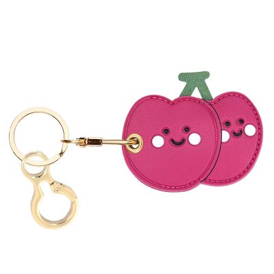 Leather Keychain Holder Case Compatible with Apple AirTag, Cute Protective Air Tag Cover with Keychain Ring, Anti-Scratch Finder GPS Tracker Case for Wallet Keys(Cherry)