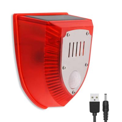 Solar Motion Sensor Alarm Outdoor: Solar Security Alarm Lights with Dog Barking & Gunshot Sound, 129db Loud Noise Maker, Strobe Light Warning Lamp with USB Cable, for Home, Villa,Farm,Barn,Yard