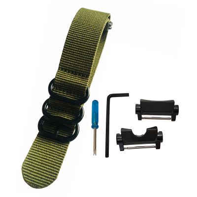 24mm HD Conversion RAF 5 Ring Nylon Watch Band Strap for fit GGB100 Casio GShock GG-B100 Metal Adapters Kit (Green)