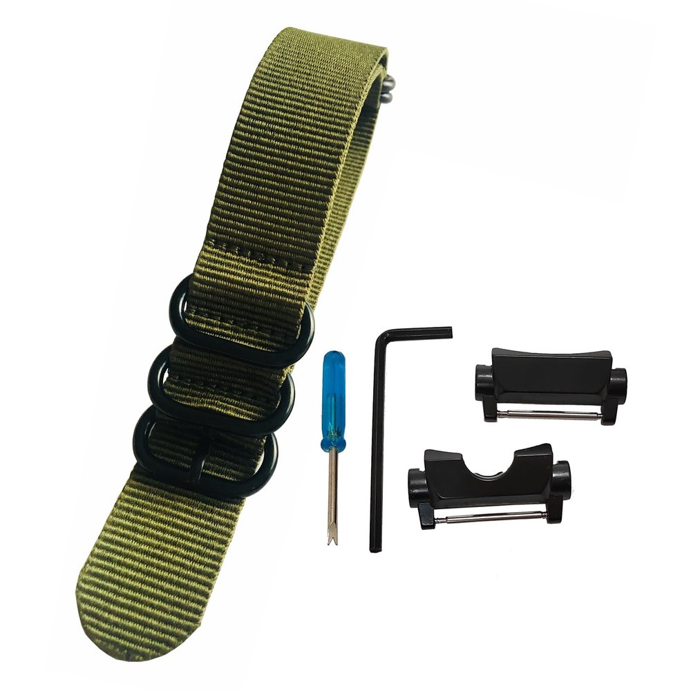 24mm HD Conversion RAF 5 Ring Nylon Watch Band Strap for fit GGB100 Casio GShock GG-B100 Metal Adapters Kit (Green)