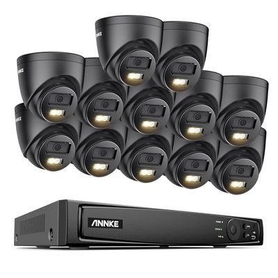 ANNKE AH500 16CH PoE Security Camera System, 12Pcs 3K Security Outdoor IP Cameras with Spotlight, Color Night Vision, AI Human Detection, Remote Access, No HDD - Black