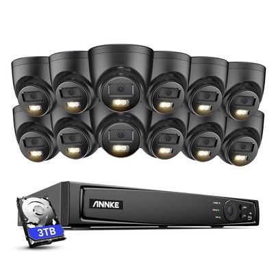 ANNKE AH500 16CH PoE Security Camera System, 12Pcs 3K Outdoor IP Cameras with Spotlight, Color Night Vision, AI Human Detection, Remote Access, 4K NVR Built-in 3TB HDD for 24/7 Recording