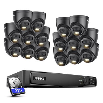 ANNKE AH500 16CH PoE Security Camera System, 16Pcs 3K Outdoor IP Cameras with Spotlight, Color Night Vision, Smart Human Detection, Remote Access, 4K NVR Built-in 2TB HDD for 24/7 Recording