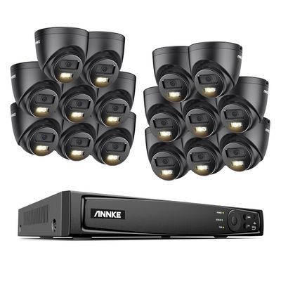 ANNKE AH500 16CH PoE Security Camera System - Black, 16Pcs 3K Security Outdoor IP Cameras with Spotlight, Color Night Vision, Smart Human Detection, Remote Access, No HDD