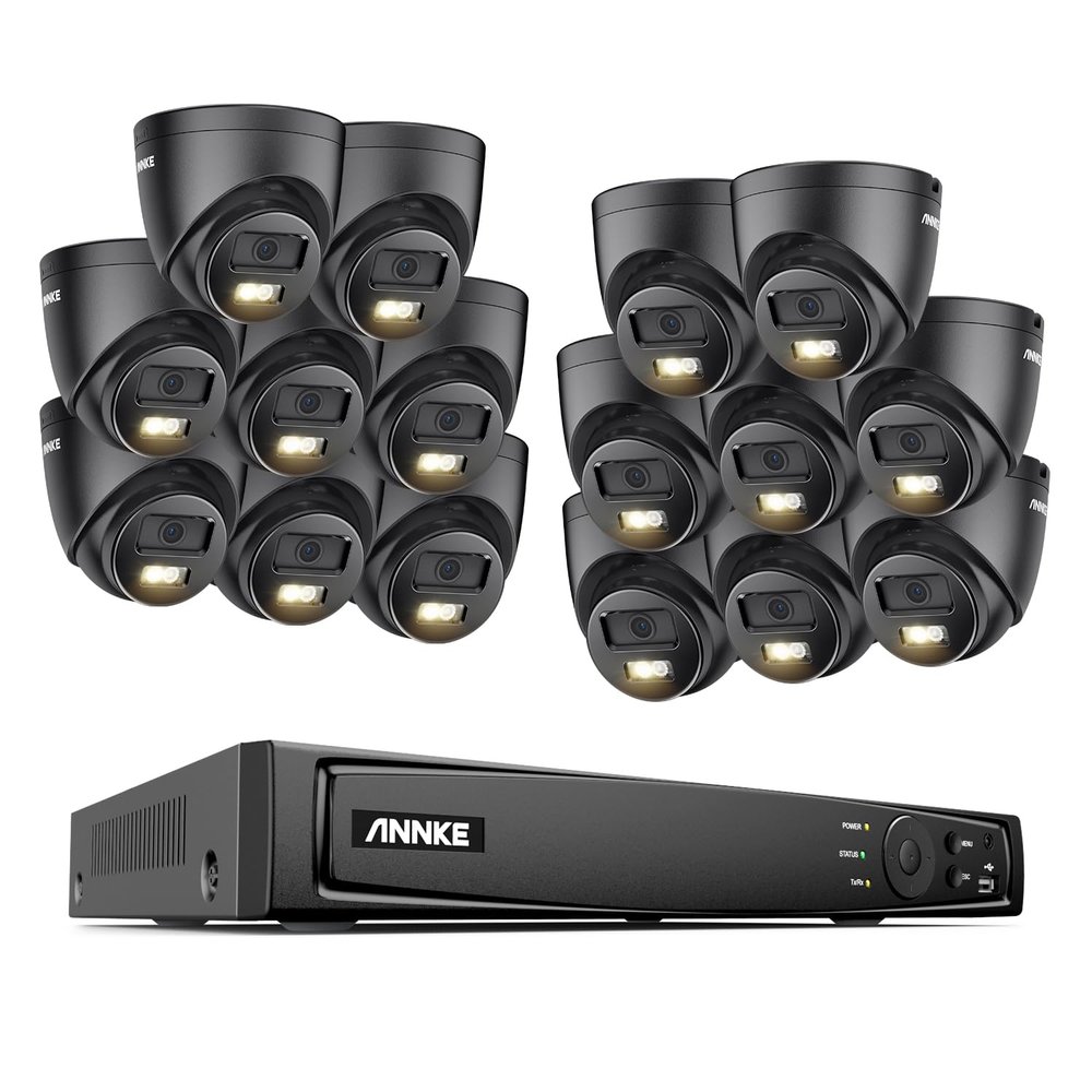 ANNKE AH500 16CH PoE Security Camera System - Black, 16Pcs 3K Security Outdoor IP Cameras with Spotlight, Color Night Vision, Smart Human Detection, Remote Access, No HDD