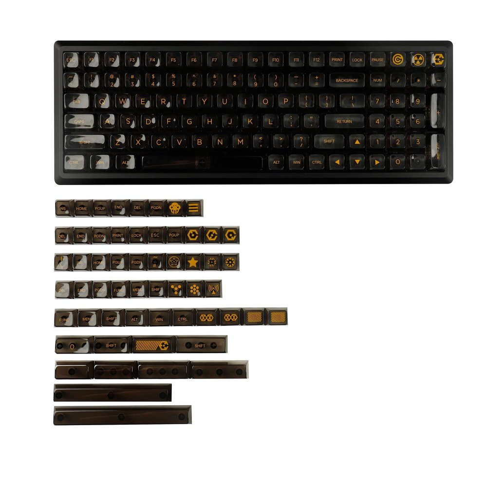 155 Crystal Backlit Keycaps Black Virtual War MDA Profile Shine Through PC for MX Mechanical Keyboard 96 87 84 80 75 68 64 Split