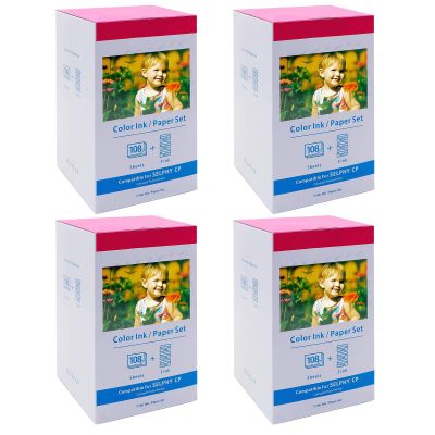 NineLeaf 4 Box Compatible for Canon KP-108IN Color Ink/Paper Set 12 Color Ink Cassette and 432 Sheet 4 x 6 Paper Glossy for Selphy CP1300 CP1500 CP1200 ES1 ES2 ES30 Photo Printer