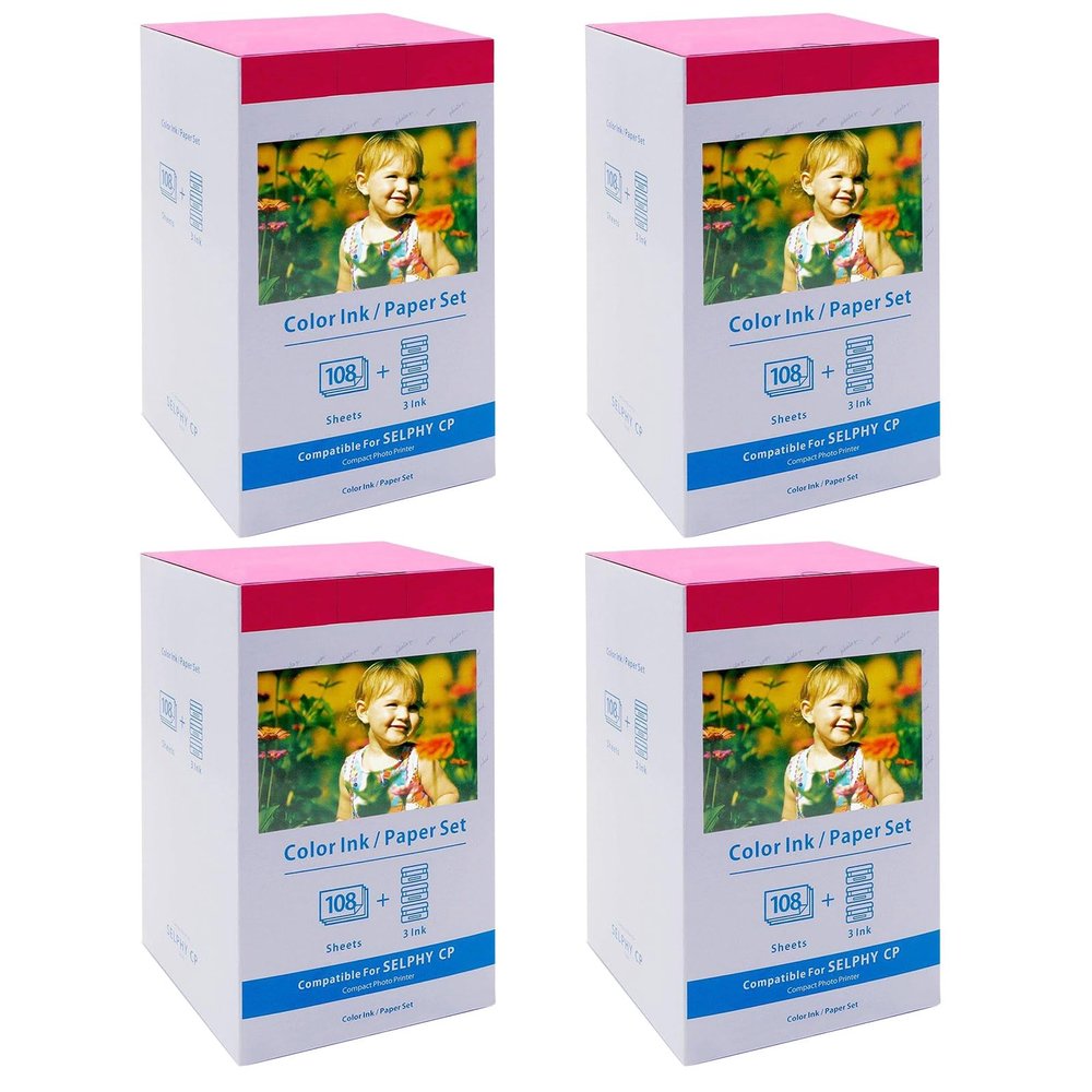 NineLeaf 4 Box Compatible for Canon KP-108IN Color Ink/Paper Set 12 Color Ink Cassette and 432 Sheet 4 x 6 Paper Glossy for Selphy CP1300 CP1500 CP1200 ES1 ES2 ES30 Photo Printer