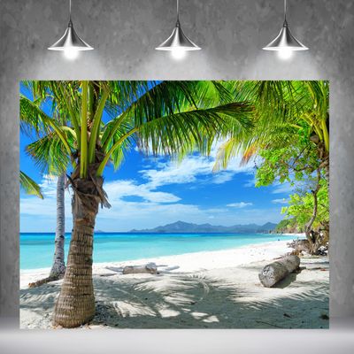 10x6.5ft Summer Background Hawaiian Beach Palm Tree Beach Photography Backdrop for Wedding Bride Show Baby Birthday Party Banner