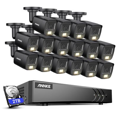 ANNKE 3K Security System, 3K Lite/5MP 16 CH Security Video Recorder with 16pcs 3K Built-in Mic Cameras, Color Night Vision, AI Human/Vehicle Detection for Home Business Surveillance, 2TB Hard Drive