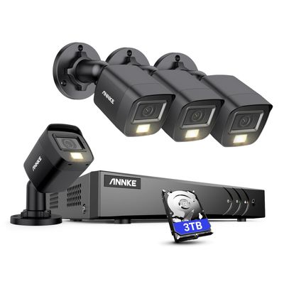 ANNKE 3K Lite H.265+ 8 CH Security Video Recorder with 4Pcs 3K Built-in Mic Dual Light Camera, IP67, Color Night Vision, AI Human/Vehicle Detection for Home Business Surveillance, 3TB Hard Drive