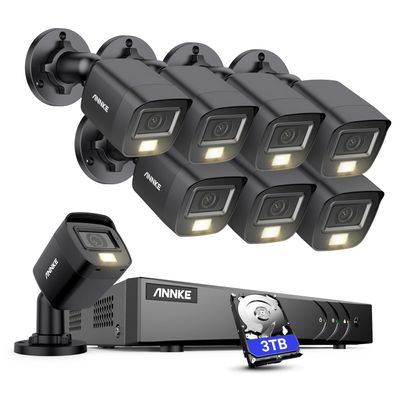 ANNKE 3K Lite H.265+ 8 CH Security Video Recorder with 8Pcs 3K Built-in Mic Dual Light Camera, IP67, Color Night Vision, AI Human/Vehicle Detection for Home Business Surveillance, 3TB Hard Drive