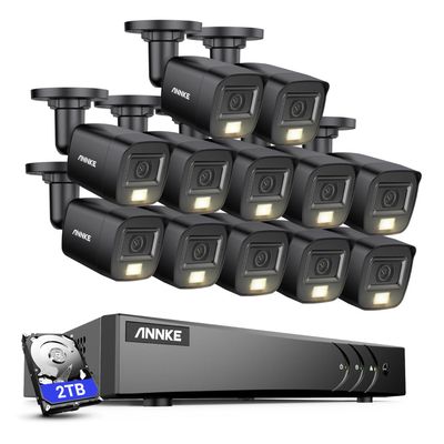 ANNKE Security System, 3K Lite 5MP 16 Channel DVR with 12 pcs 3K Built-in Mic Cameras with Smart Dual Light, IP67, Color Night Vision, AI Human/Vehicle Detection for Home/Business, 2TB Hard Drive