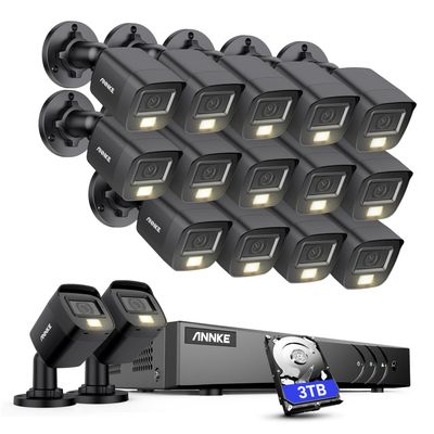 ANNKE 3K Security System, 3K Lite/5MP 16 CH Security Video Recorder with 16pcs 3K Built-in Mic Cameras, Color Night Vision, AI Human/Vehicle Detection for Home Business Surveillance, 3TB Hard Drive