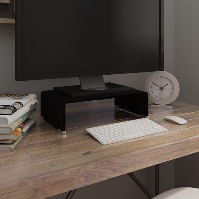 WEMYUFURN TV Stand/Monitor Riser Glass Black 15.7"x9.8"x4.3", Monitor Stand Riser, Computer Monitor Riser, Computer Stand, Compatible Computer, Desktop, Laptop, Save Space