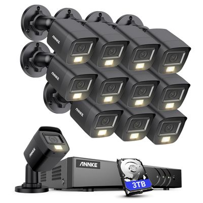 ANNKE Security System, 3K Lite 5MP 16 Channel DVR with 12 pcs 3K Built-in Mic Cameras with Smart Dual Light, IP67, Color Night Vision, AI Human/Vehicle Detection for Home/Business, 3TB Hard Drive