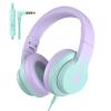 Candy Bila Kids Headphones, Wired Headphones for Kids Over Ear with Microphone, 85/94dB Volume Limiter Headphone for Girls Boys, Foldable Headphone for Learning & Entertainment,Gradient Purple view 1