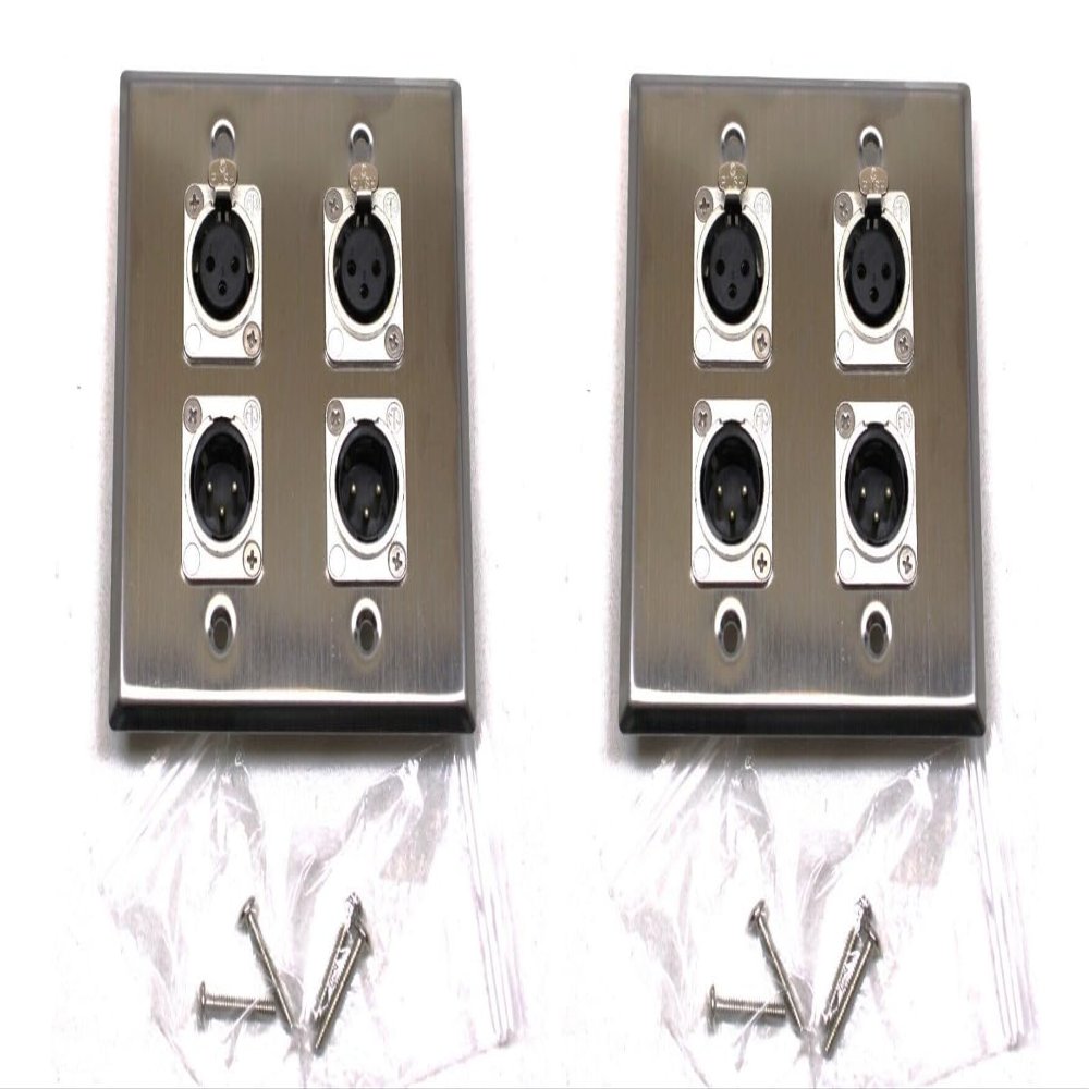 (2) Two Four XLR Double Wall Plates w/Neutrik 2 Male + 2 Female Stainless Steel