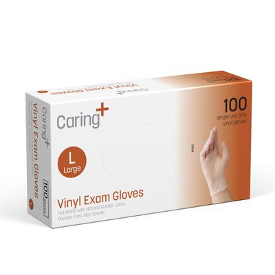 Caring Vinyl Exam Gloves (XL, 90ct), Powder Free and Not Made with Natural Rubber Latex, Gloves for Medical Use, First Aid, Food Prep and More