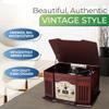 ClearClick All-in-One Turntable with 3-Speed Record Player, Bluetooth, CD, Cassette Tape, AM/FM Radio, Aux, USB, Built-in Speakers, Handmade Wooden Exterior view 3