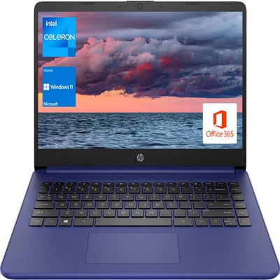 HP Portable Laptop, Student and Business, 14" HD Display, Intel Quad-Core N4120, 16GB DDR4 RAM, 64GB eMMC, 1 Year Office 365, Webcam, SD Card Reader, HDMI, Wi-Fi, Windows 11 Home, Blue, KKE Mousepad