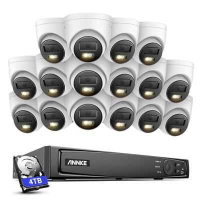 ANNKE AH500 16CH PoE Security Camera System, 16Pcs 3K Wired Outdoor IP Cameras with Spotlight, Color Night Vision, Smart Human Detection, Remote Access, 4K NVR Built-in 4TB HDD for 24/7 Recording