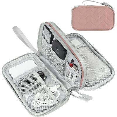 FYY Electronic Organizer, Travel Cable Organizer Bag Pouch Electronic Accessories Carry Case Portable Waterproof Double Layers All-in-One Storage Bag for Cable, Cord, Charger, Phone, Pink Pattern