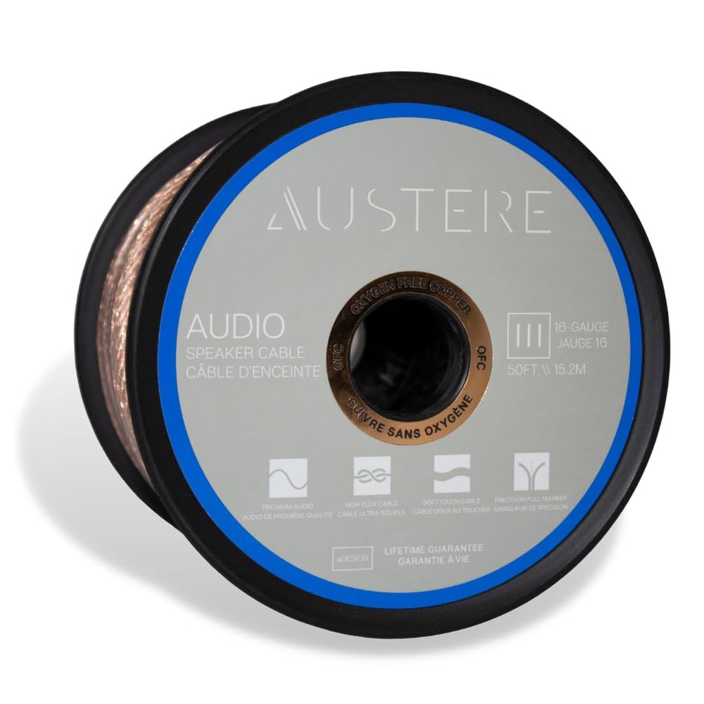 AUSTERE III Series Speaker Cable 50ft Oxygen Free Copper, Soft-Touch High Flex Cable & Precision Pull Marker  16-Gauge
