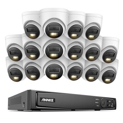 ANNKE AH500 16CH PoE Security Camera System, 16Pcs 3KWired Outdoor IP Cameras with Spotlight, Color Night Vision, Smart Human Detection, Remote Access, No HDD