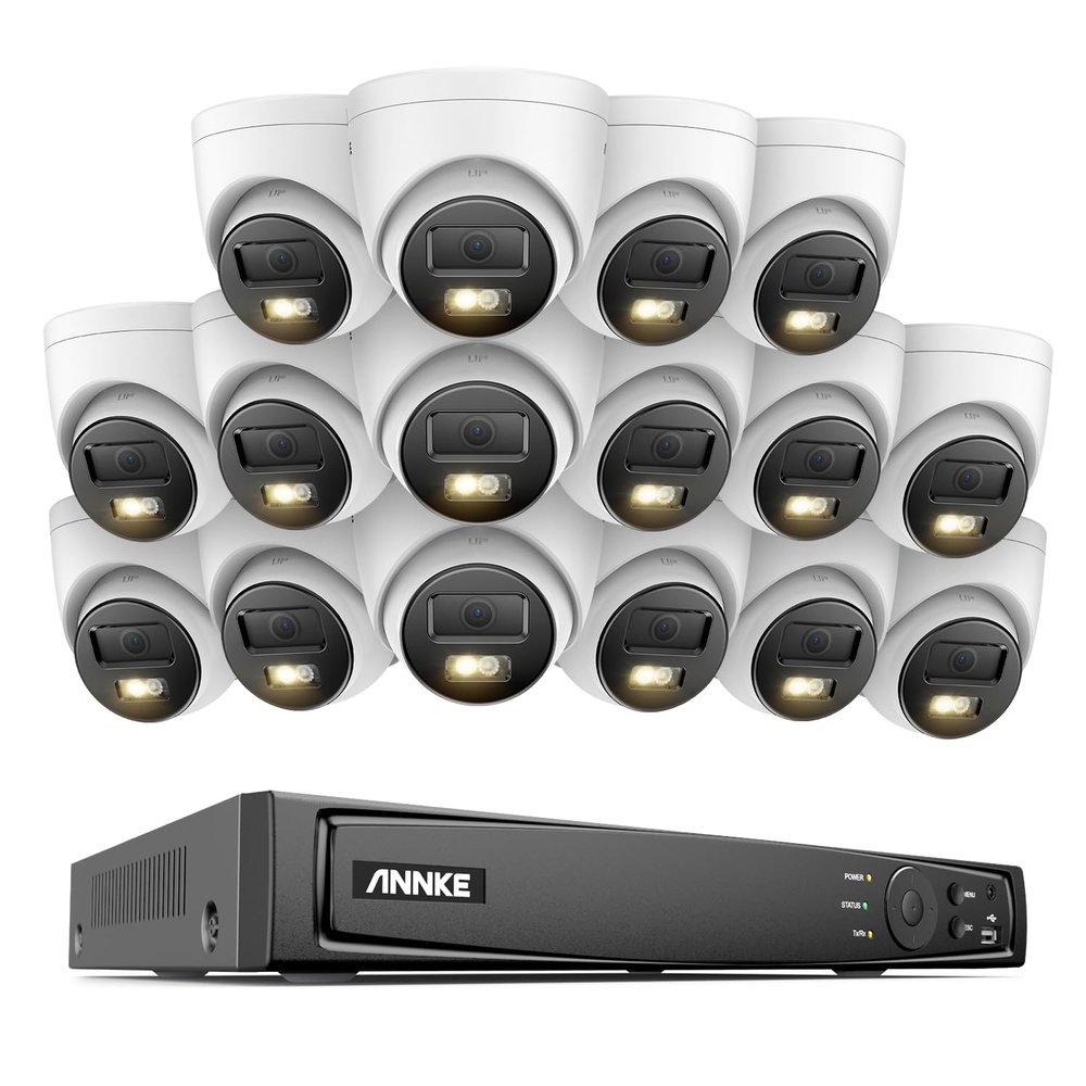 ANNKE AH500 16CH PoE Security Camera System, 16Pcs 3KWired Outdoor IP Cameras with Spotlight, Color Night Vision, Smart Human Detection, Remote Access, No HDD