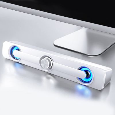 Computer Speakers, Subwoofer Soundbar Speaker for Laptop Computer, 2 Channel Bass Speaker 3W, Computer Sound Bar, Volume Control (White)