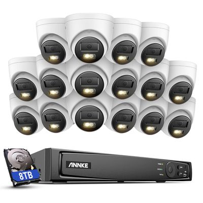ANNKE AH500 16CH PoE Security Camera System, 16Pcs 3K Wired Outdoor IP Cameras with Spotlight, Color Night Vision, Smart Human Detection, Remote Access, 4K NVR Built-in 8TB HDD for 24/7 Recording