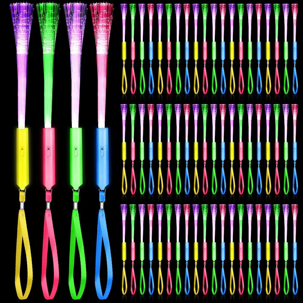 Junkin 360 Pcs Fiber Optic Wands Glow LED Light up Wand Bulk Flashing Sticks with Included Batteries for Party Favors Wedding Birthday Carnival