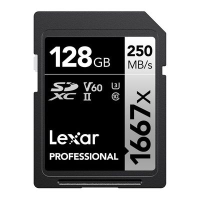 Lexar LSD128CB1667 SDXC Card, 128 GB Silver Series, 1667x UHS-II Class 10, U3, V60, Maximum Read: 250MB/s Max Write: 120MB/s