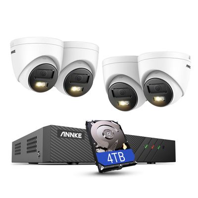 ANNKE AH500 3K AI PoE Security Camera System with Human/Vehicle Detection, 4 PCS IP67 Outdoor Cams with Smart Dual Light, 2.8mm Lens, Color Night Vision, 120 dB WDR, Built in Mic, 4TB Hard Drive