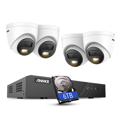 ANNKE AH500 3K AI PoE Security Camera System with Human/Vehicle Detection, 4 PCS IP67 Outdoor Cams with Smart Dual Light, 2.8mm Lens, Color Night Vision, 120 dB WDR, Built in Mic, 6TB Hard Drive