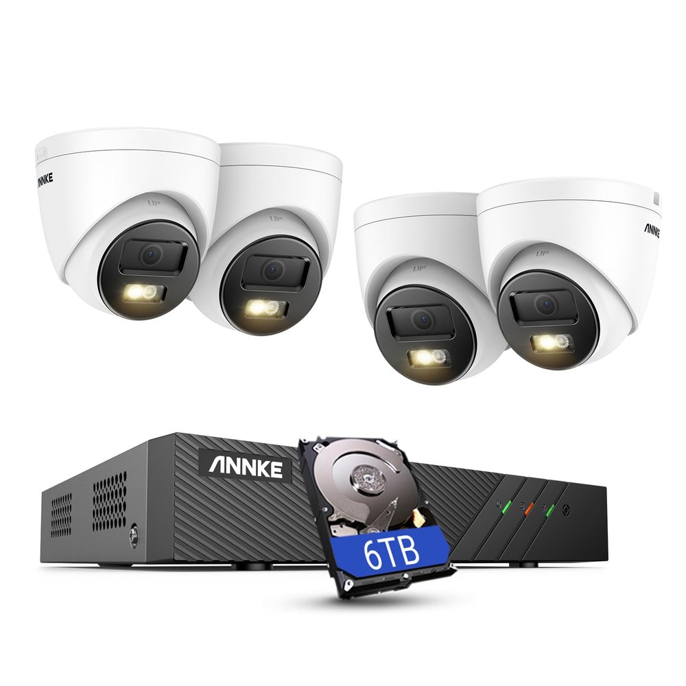 ANNKE AH500 3K AI PoE Security Camera System with Human/Vehicle Detection, 4 PCS IP67 Outdoor Cams with Smart Dual Light, 2.8mm Lens, Color Night Vision, 120 dB WDR, Built in Mic, 6TB Hard Drive