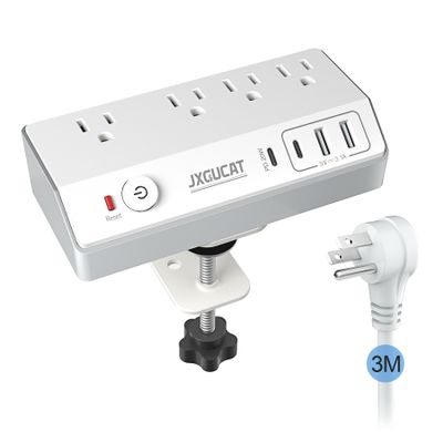 Desk Clamp Power Strip with PD 20W Fast Charging USB C, JXGUCAT 10FT Desk Mount Power Strip Surge Protector, Removable Extension Cord with 4 Outlets 4 USB Ports, Fit 1.8" Tabletop Edge