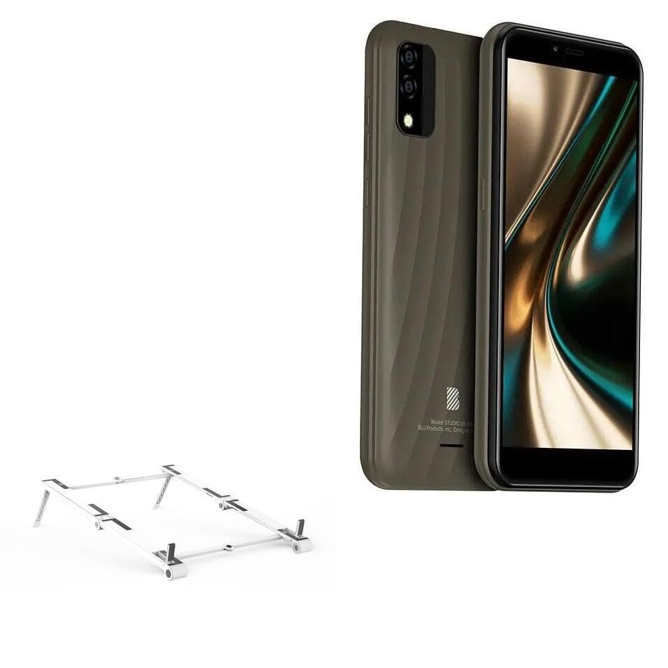 BoxWave Stand and Mount Compatible with BLU Studio X5 Max - Pocket Aluminum Stand 3-in-1, Portable Multi Angle Viewing Riser - Metallic Silver