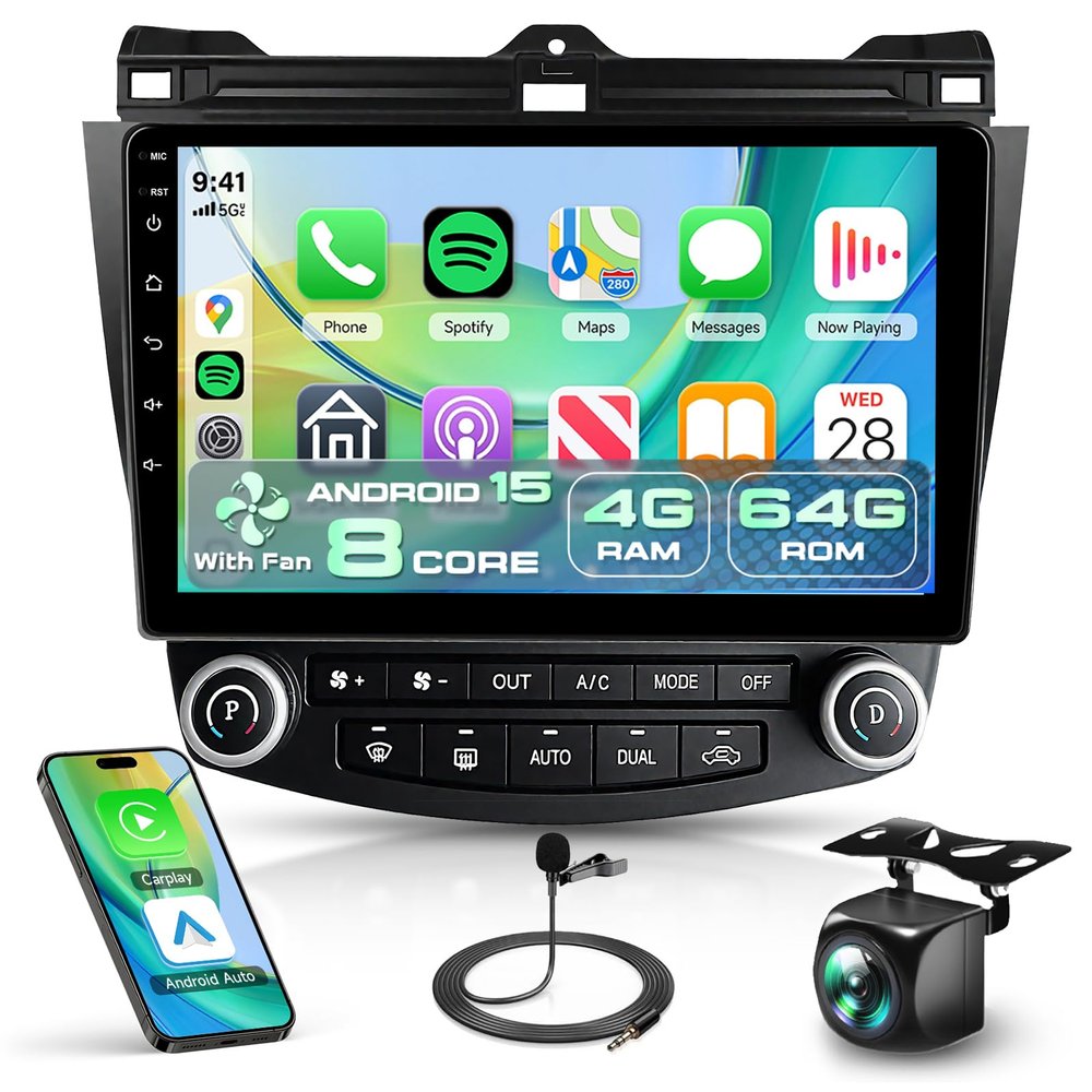 [Android 15/8 Core 4+64G] Qual-comm Snapdragon chip Car Stereo for Honda Accord 7th 2003-2007 with Carplay&Android Auto,10.1 inch 1280 * 720 IPS Touch Screen