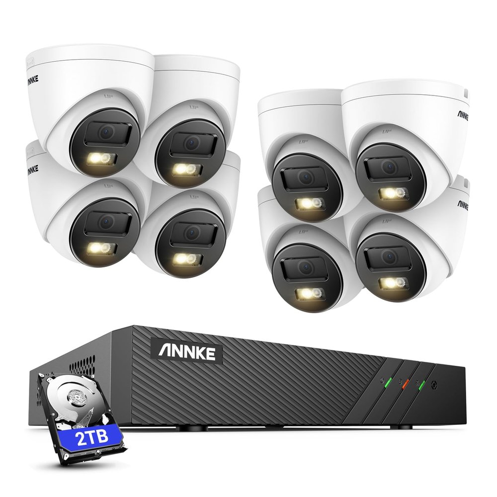 ANNKE AH500 3K AI PoE Security Camera System with Human/Vehicle Detection, 8 PCS IP67 Outdoor Cams with Smart Dual Light, 2.8mm Lens, Color Night Vision, 120 dB WDR, Built in Mic, 2TB Hard Drive