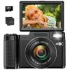 4K Digital Camera for Photography, Autofocus 48MP Vlogging Camera for YouTube with 16X Digital Zoom Macro Camera, 3180Flip Screen Compact Video Camera with Liftable Flash, SD Card&2 Batteries view 1