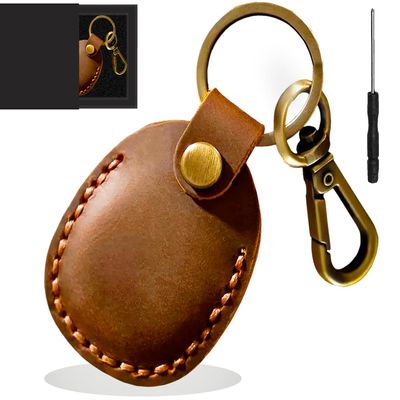 Timyca for Airtag Keyring Holder 1 Pack-Genuine Leather for Airtag Holder with Cross Screwdriver,Scratch-Resistant for Apple Air Tag.Handmade Suitable for Air Tag. Keyring.Waterproof Case