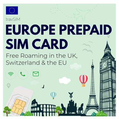 travSIM Europe SIM Card | 30 Days - 10GB Mobile Data | 4G/5G Internet | Free Roaming in UK, Switzerland & 30+ EU Countries | Contact US 7 Days Before Travel