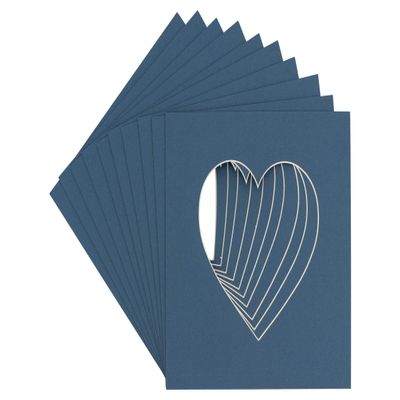 24x24 Mat Bevel Cut for 8x8 Photos - Precut Steel Blue Heart Shaped Photo Mat Board Opening - Acid Free Matte to Protect Your Pictures - Bevel Cut for Family Photos, Pack of 10 Matboards Show Kits